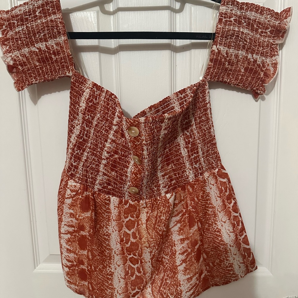Miami Red and White Smocked Blouse
